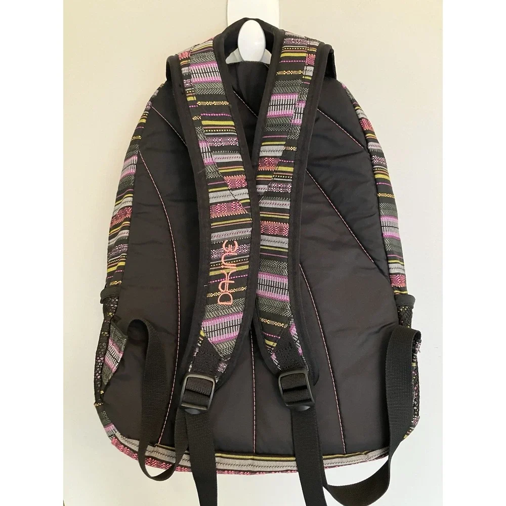 Dakine Striped Backpack Black Pink Yellow School Travel Laptop Bag Unisex